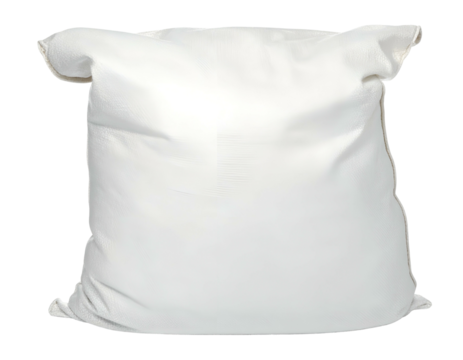 A large, white, fabric sack, with a crumpled appearance against a black background