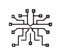Obraz premium Dynamic abstract illustration of a conceptual digital circuit board pattern, embodying interconnected networks, technological innovation, and modern data infrastructure.