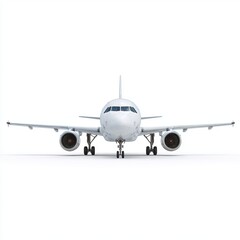 Naklejka premium A front view of a detailed passenger airplane against an isolated backdrop. The plane is a modern airliner