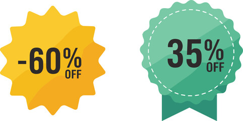 Discount badge vector, sale label design, promotional offer sticker, price tag illustration, marketing symbol, retail shopping icon, cad drawing flat vector illustration