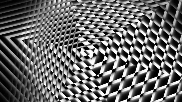 Black and white wavy checkerboard background with glowing motion pattern and optical illusion