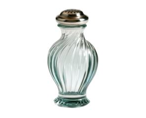 Clear glass spice shaker with swirl pattern and metal top