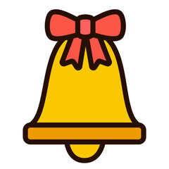 Christmas golden bell with red ribbon