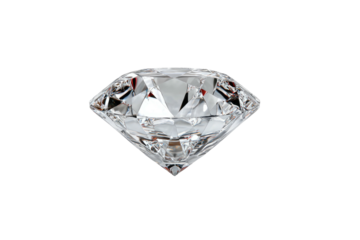 A perfectly faceted, brilliant-cut gemstone, shimmering with reflected light against a black background