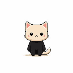 Pixel art of a cute cat wearing a black sweater with a tail out