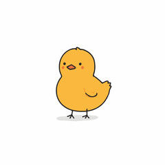 Illustration of a cute yellow chick with black outline and small tail