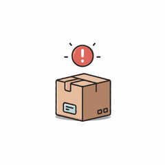 Package delivery problem with exclamation mark above the cardboard box