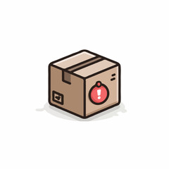 Cardboard box with exclamation mark for urgent delivery notice icon