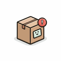Package delivery notification with exclamation mark and happy face box