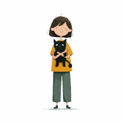 Girl holding a black cat lovingly with a gentle and tender embrace