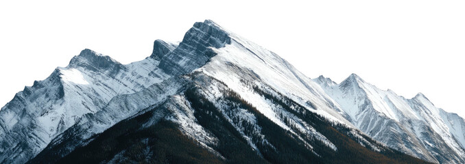 An image of a mountain range, with snowy peaks. The silhouette shows a steep incline with peaks