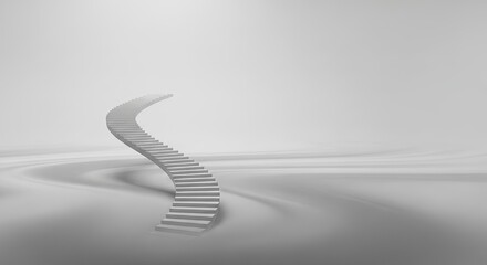 A stairway to success rises into a hazy sky above a reflective surface