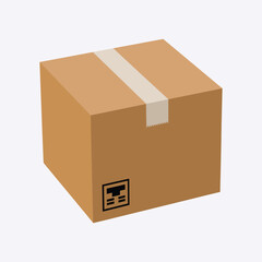 Cardboard shipping box with fragile symbol and tape package parcel