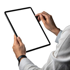 Hand Holding Tablet with Blank White Screen – Digital Device Mockup for Website, App, or Product Design Showcase