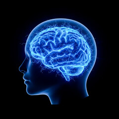Futuristic Glowing Human Brain Illustration — Neural Network, Medical Technology, and Artificial Intelligence Concept