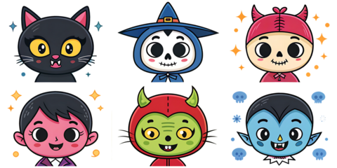 Fun Halloween cartoon avatars perfect for spooky season parties, social media, and festive designs with cute monsters, vampires, and witches