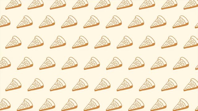 A Seamless repeating pattern of pizza slices on a light yellow background.
