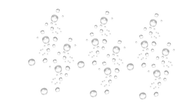 Set of Three Rising Air Bubbles Stream Effect with Realistic Glossy Texture on Transparent Background