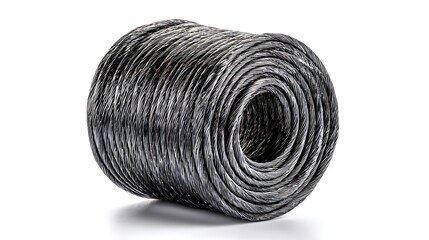 Close up of a coil of metal wire on a white background in studio light