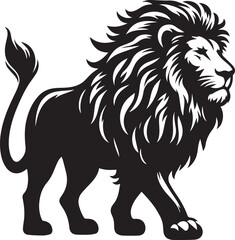 Fototapeta premium Majestic lion in bold black and white, ideal for branding and logo designs, powerful symbol of strength and courage for business and art projects