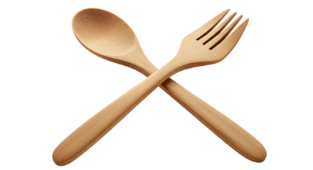 Wooden Spoon and Fork Crossed on White Background A Simple, Rustic, and Natural Utensil Set