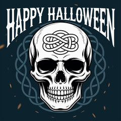 Happy Halloween Skull Graphic with Celtic Knot Design