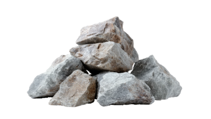 A small pile of grey and brown stones, rough in texture, piled together on a black background