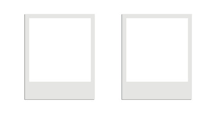 Minimalist vector graphic featuring two blank vintage instant photo frames placed side-by-side with a subtle drop shadow on a white background.
