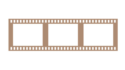 Graphic representation of an isolated horizontal strip of old photographic film with three blank frames and classic sprocket holes.