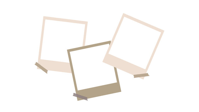 Isolated three-piece collection of blank vintage instant photo frames scattered and floating on a pure white background, ready for content insertion.