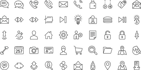 Modern line icon set for web interface, communication, business, email, technology, navigation, user profile, and creative design