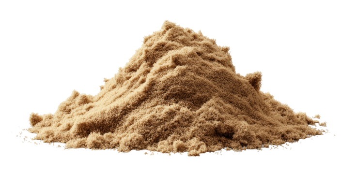A pile of fine, light brown powder, with textured, uneven surfaces on a pure black background