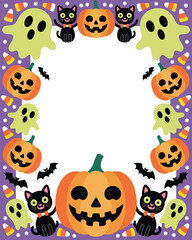 Naklejka premium Happy Halloween with Cute Ghosts, Pumpkins, and Black Cats Design