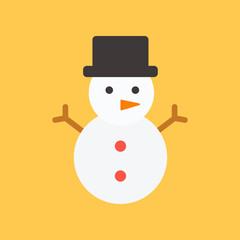 Flat vector of a snowman with hat and carrot nose. Perfect for winter holiday visuals, Christmas greeting cards, and seasonal family illustrations.