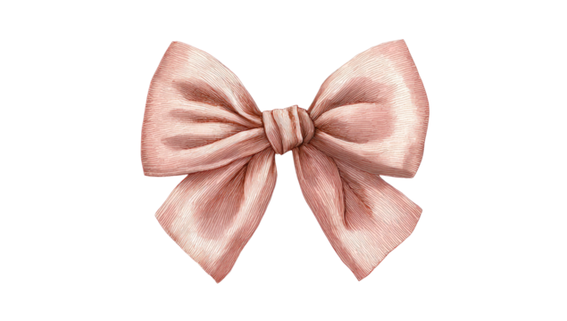Delicate watercolor illustration of a classic bow with a silky, blush-pink appearance