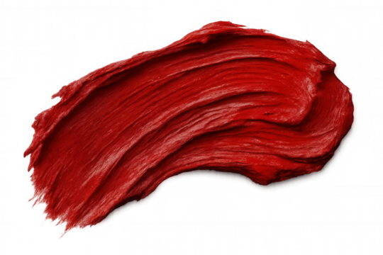 Red cosmetic product smearing a luxurious textured stroke, creating a vibrant paint swatch on transparent background - Powered by Adobe