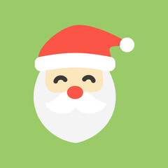 Flat vector of Santa Claus face with red hat, fluffy beard, and warm smile. Perfect for Christmas greeting visuals, festive app icons, and winter holiday illustrations.