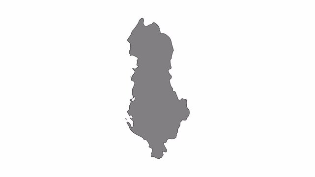 Albania map animation. Black line smoothly transitioning to fill, drawing on white, transparent alpha channel.