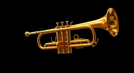 Fototapeta premium Shining Golden Brass Trumpet Musical Instrument Isolated on Black Background