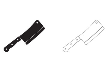 Meat Cleaver Silhouette and Outline Illustration Butcher Knife Icons on White Background Two Styles Sharp Kitchen Tool Illustration