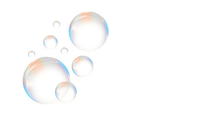 Cluster of Realistic Soap Bubbles with Rainbow Iridescent Reflections Isolated on a Transparent Background