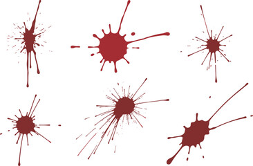 Realistic red  splatter and dripping stains isolated on white background, horror texture for crime scene, Halloween design, artistic effect