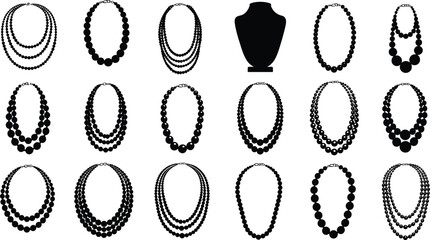 Necklace silhouettes jewelry collection, fashion accessories vector artwork, elegant beaded chains illustration, stylish ornaments design, cad drawing flat vector illustration for fashion catalog