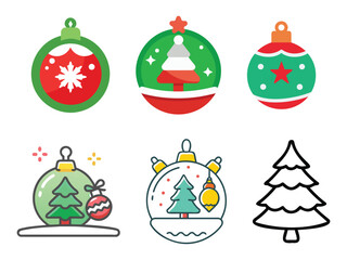 Vector art of collection of christmas ornaments and tree icons