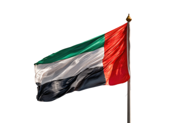 An elegant flag design with four horizontal stripes, waving in the wind against a black background