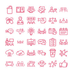 Meeting Outline Vector Icon Set – Business Communication, Teamwork, and Collaboration Icons Collection