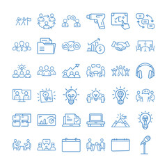 Meeting Outline Vector Icon Set – Business Communication, Teamwork, and Collaboration Icons Collection
