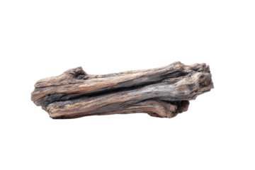 Isolated weathered wood chunk, exhibiting natural grains and textures against a stark, black background