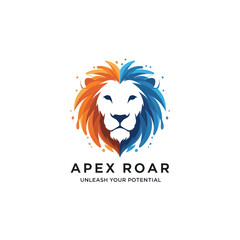 Stylized Apex Roar lion head logo design.