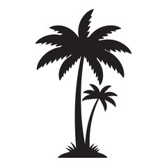 Obraz premium Silhouette of two palm trees against a white backdrop creating a tropical vacation vibe and simple graphic design element